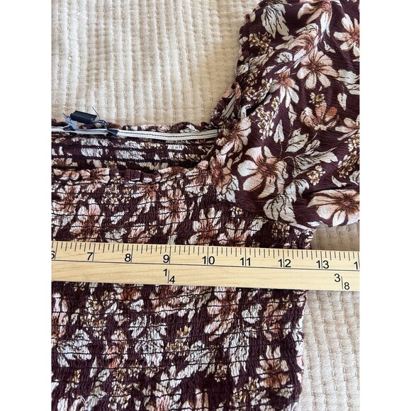 American Eagle Women Top XS Brown Floral Cropped Boho Smocked Peplum Peasant - Picture 10 of 11